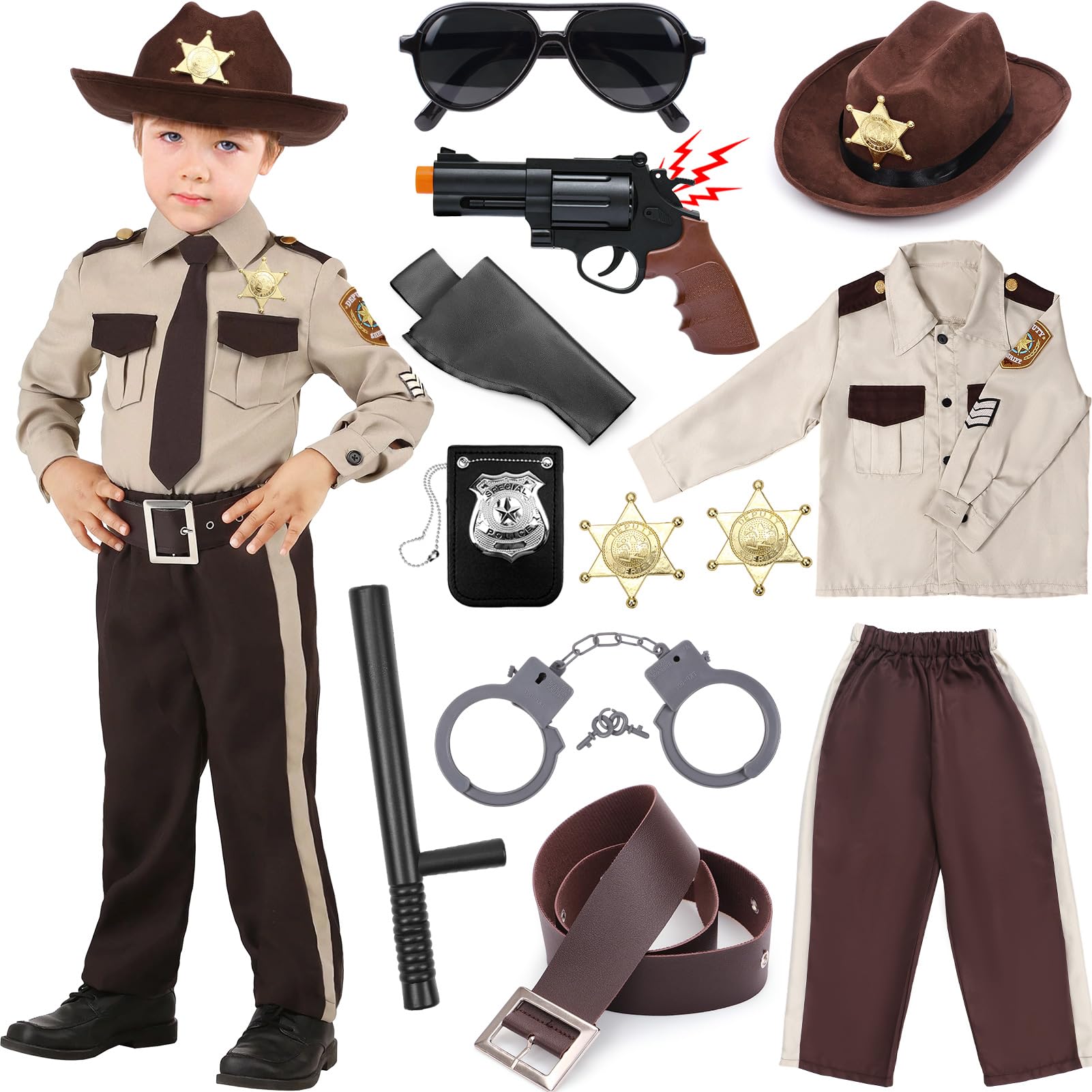 Latocos Kids Police Officer Costume Western Sheriff Cowboy Uniform Role Play With Accessories Halloween Costumes Boys Girls