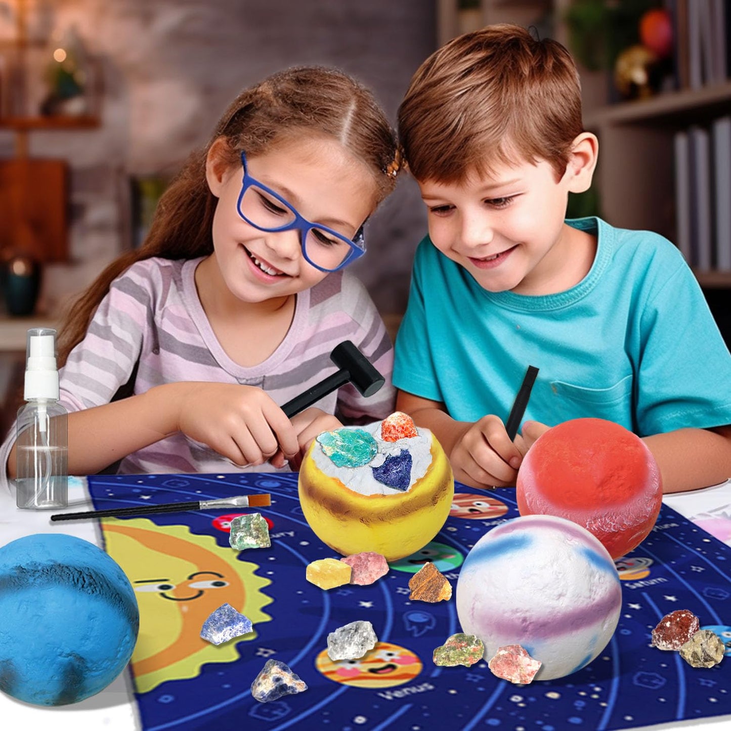 Pibex Gemstone Dig Kit, Dig Up 30 Rocks & Minerals From 6 Solar System Planets, Archaeology Geology Science Experiment Activity