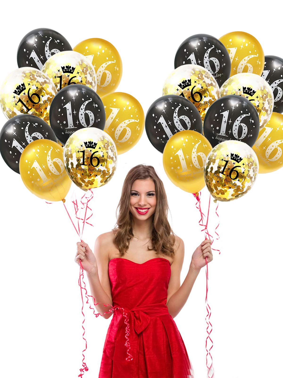 Jonhamwelbor Sweet 16Th Birthday Balloons Gold And Black Party Decorations 15 Pack 12 Inch Latex And Confetti Balloon Printed Wi