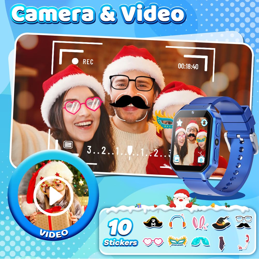 Smart Watch For Kid Age 4 5 6 7 8 9 10 Boys Girls Learning Toy With 26 Puzzle Game 1.69' Touch Screen Hd Camera Video Music Player Alarm Clock Storybook Pedometer Christmas Birthday Gift Idea (Blue)