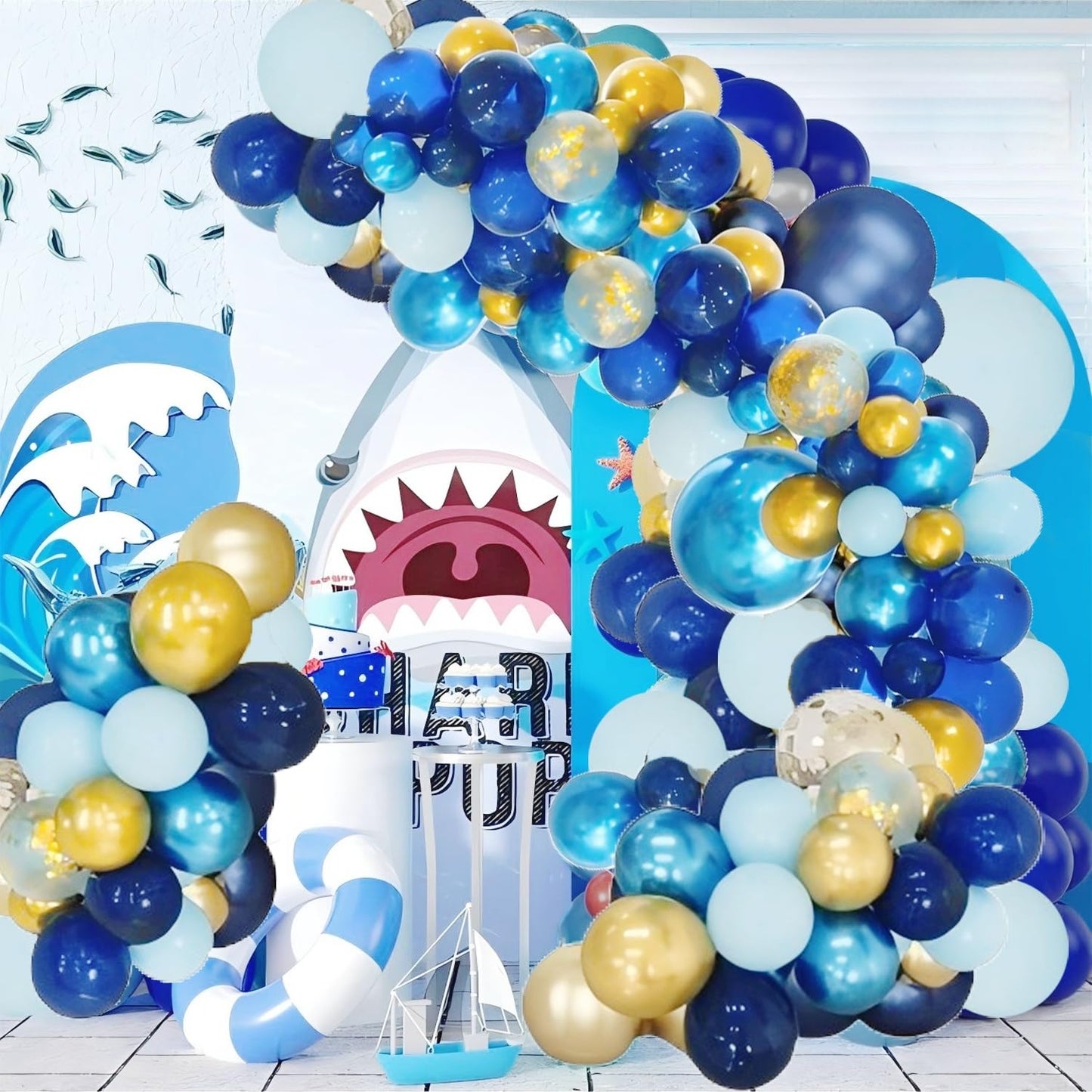 Infloral Birthday Party Blue Balloon Arch Kit Navy Metallic Pastel Blue And Gold Balloon Garland Kit For Father'S Day Baby Shower Wedding Graduation Party Decorations