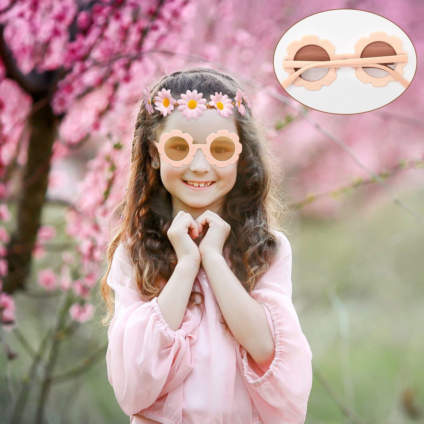 A1Diee 12Pcs Groovy Retro Flower Sunglasses Headbands Party Favors Boho Hippie Round Flower Polarized Eyewear Multicolor Daisy Flower Crown Costume Accessories Set 60S Festival Party Gifts For Kids