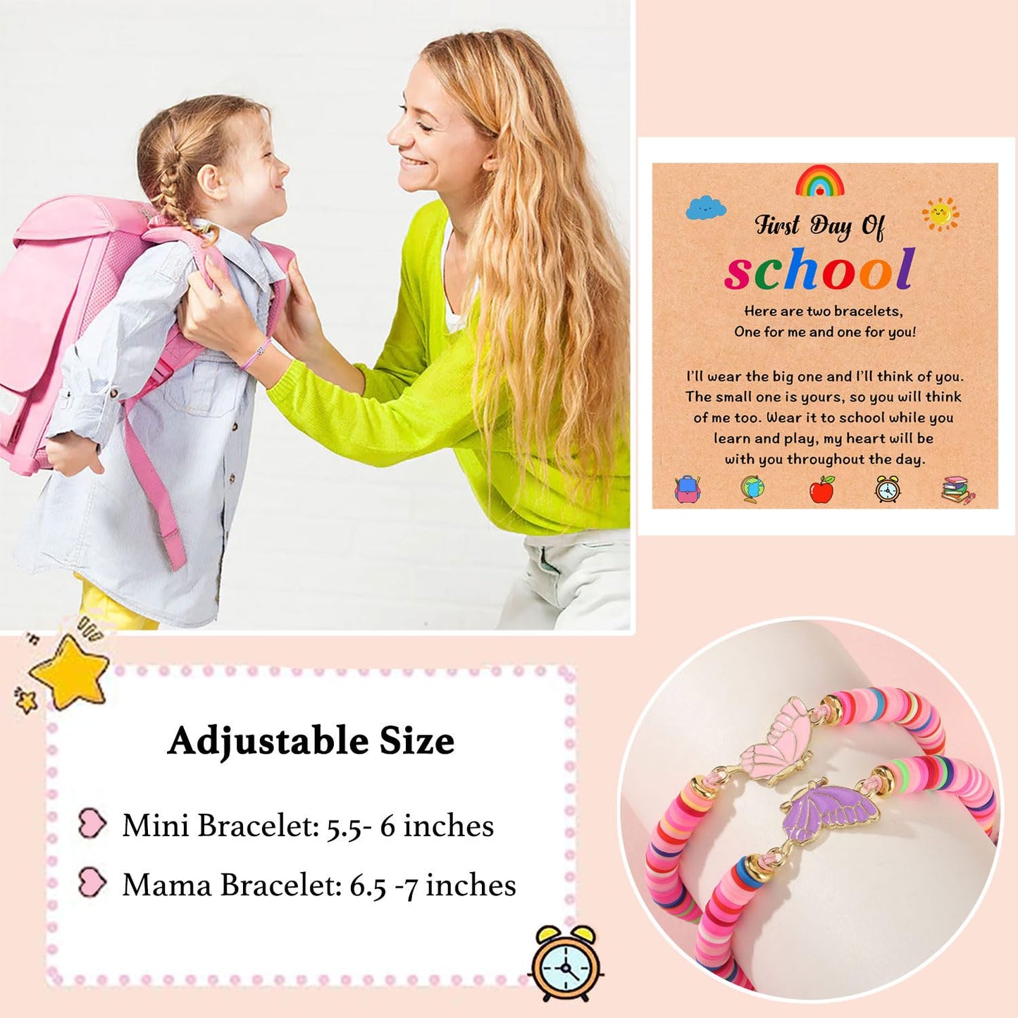 First Day Of Kindergarten Bracelet Mommy And Me,Back To School Outfits For Girls,First Day Of School Pre K Preschool Bracelet Fo