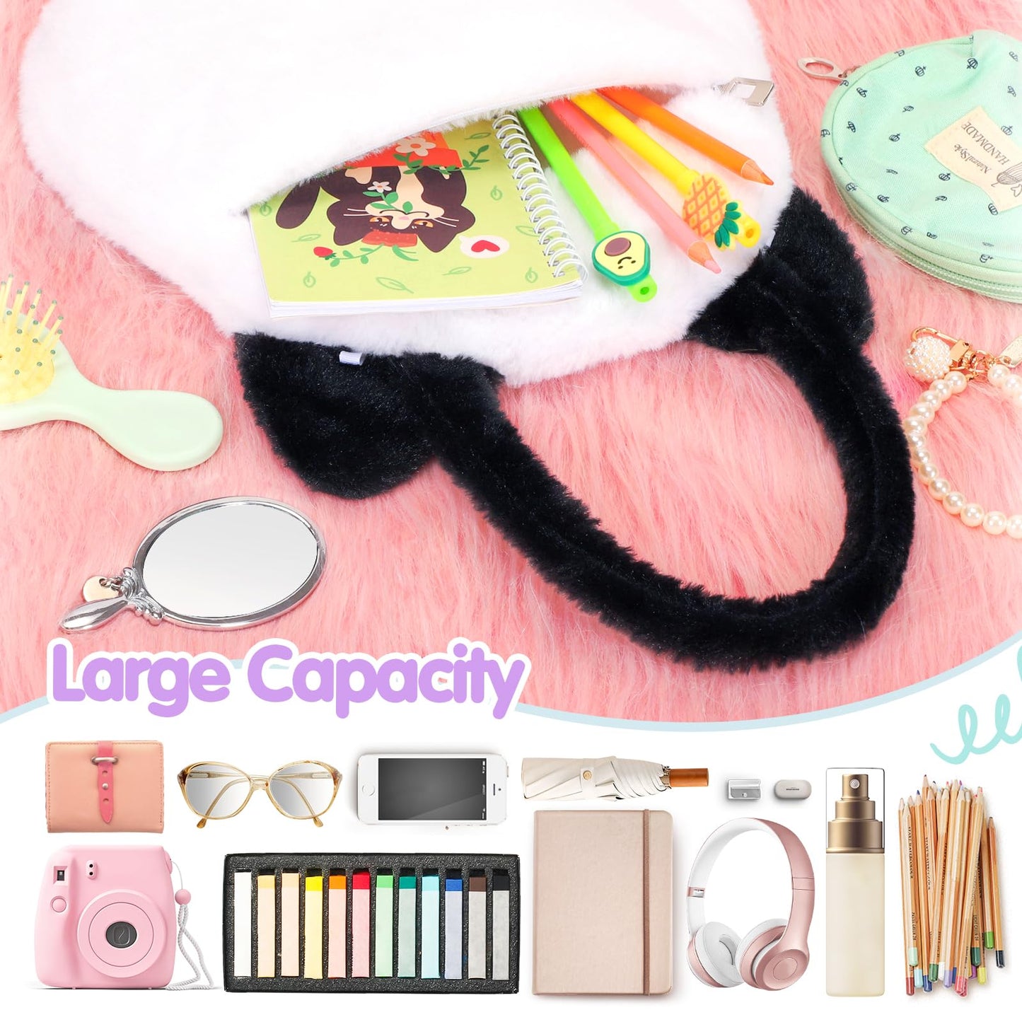 Catchcute Cat Plush Bag Kids Crossbody Bag For Kids, Plush Handbag Tote Bag With Adjustable Strap,Soft Plush Cat Stuffed Purse W