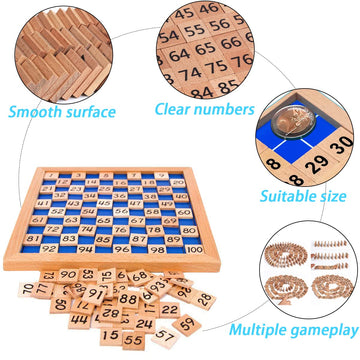 Umbresen Wooden Toys Hundred Board Montessori 1-100 Consecutive Numbers Early Childhood Toys Digital Board For Kids With Storage Bag