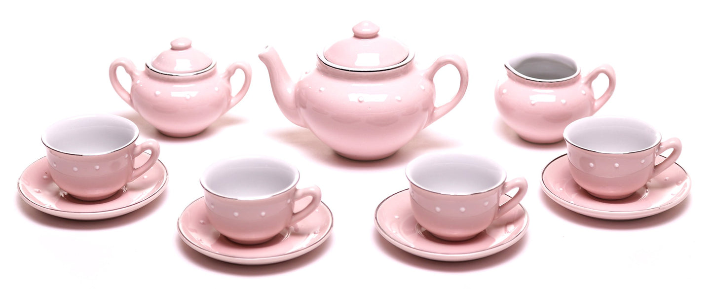 Childrens Porcelain Play Tea Set - 13pcs, Light Pink