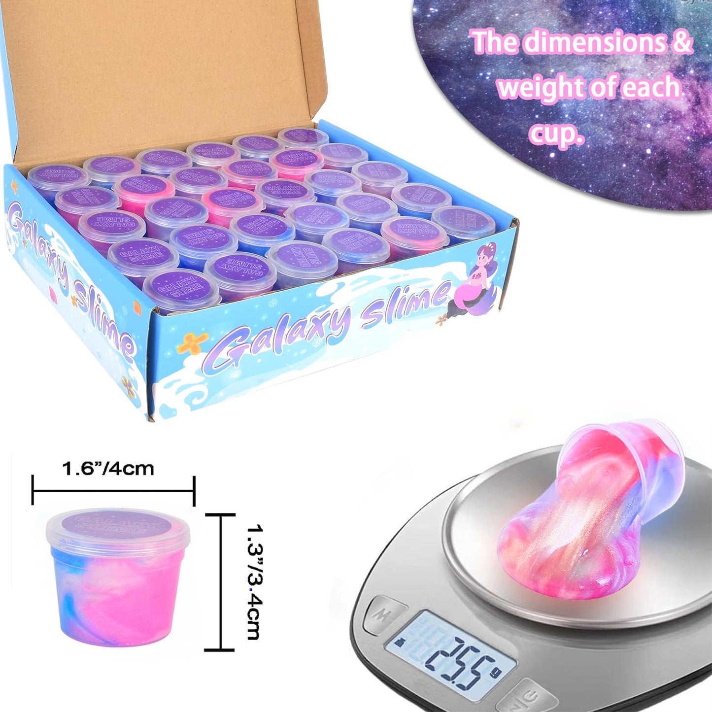 60 Pack Galaxy Slime Kit  Mess Free  Non Sticky  Mermaid Themed Slime for Stress Relief  enhanced Classroom Rewards  Birthday Gifts  Christmas Stocking Stuffers  Putty Toy for Kids