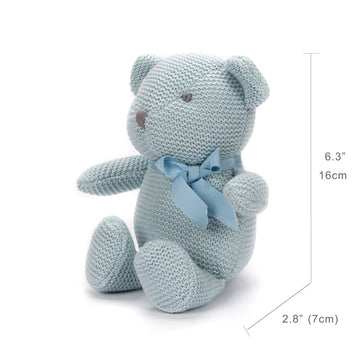 Fluffyfun Organic Baby Toys Blue Teddy Bear Stuffed Animal 6.5''