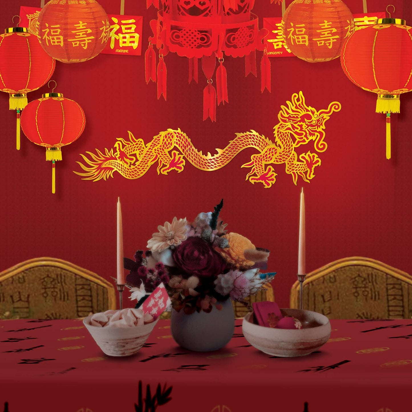 Beistle 2 Piece Chinese New Year Decorations Jointed Dragon Cut Outs for Asian Theme Party Supplies, Celebrating with You Since