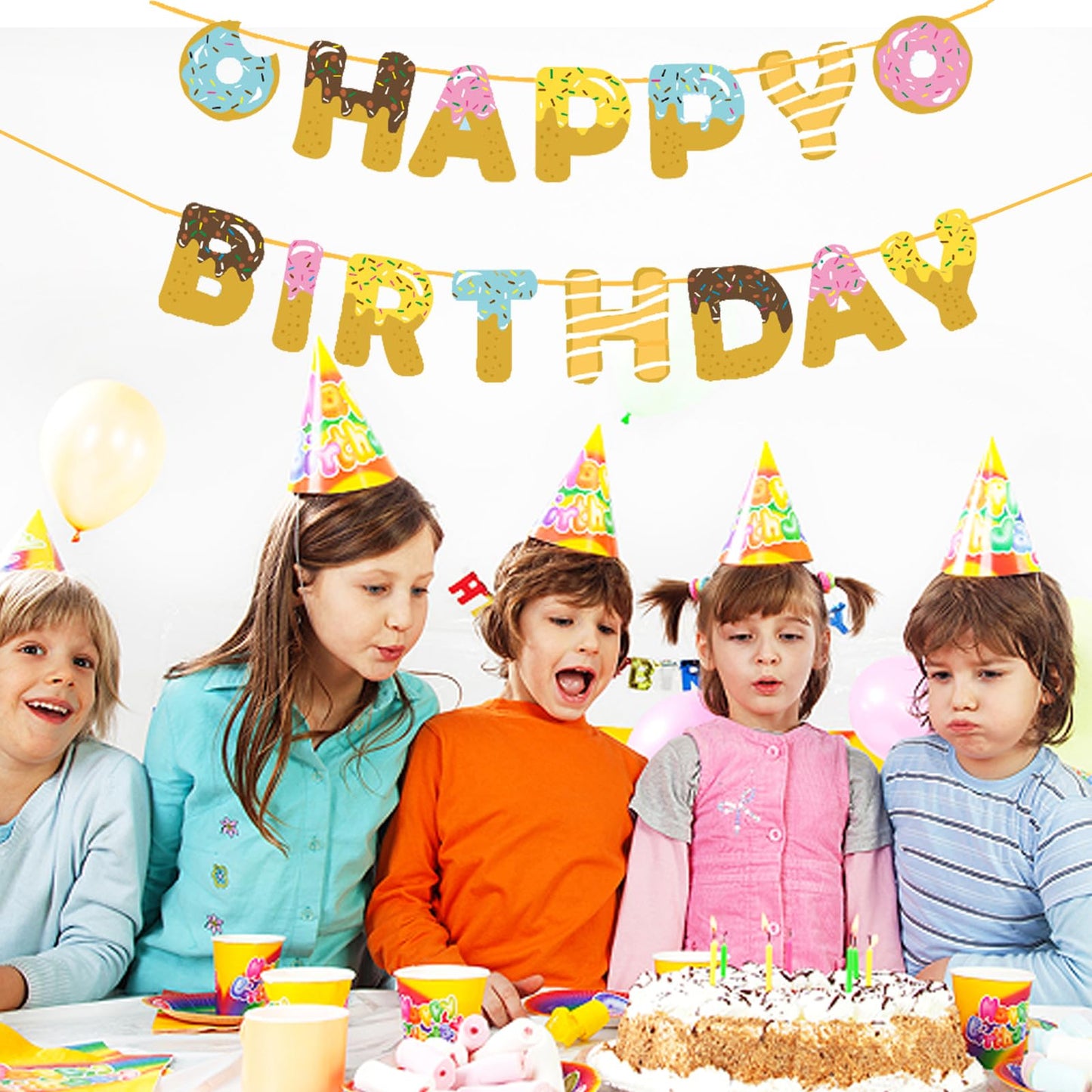 Meetingu Donut Party Supplies, Happy Birthday Banner Donuts Birthday Decorations, For Kids Birthday Donut Happy Birthday Banner,