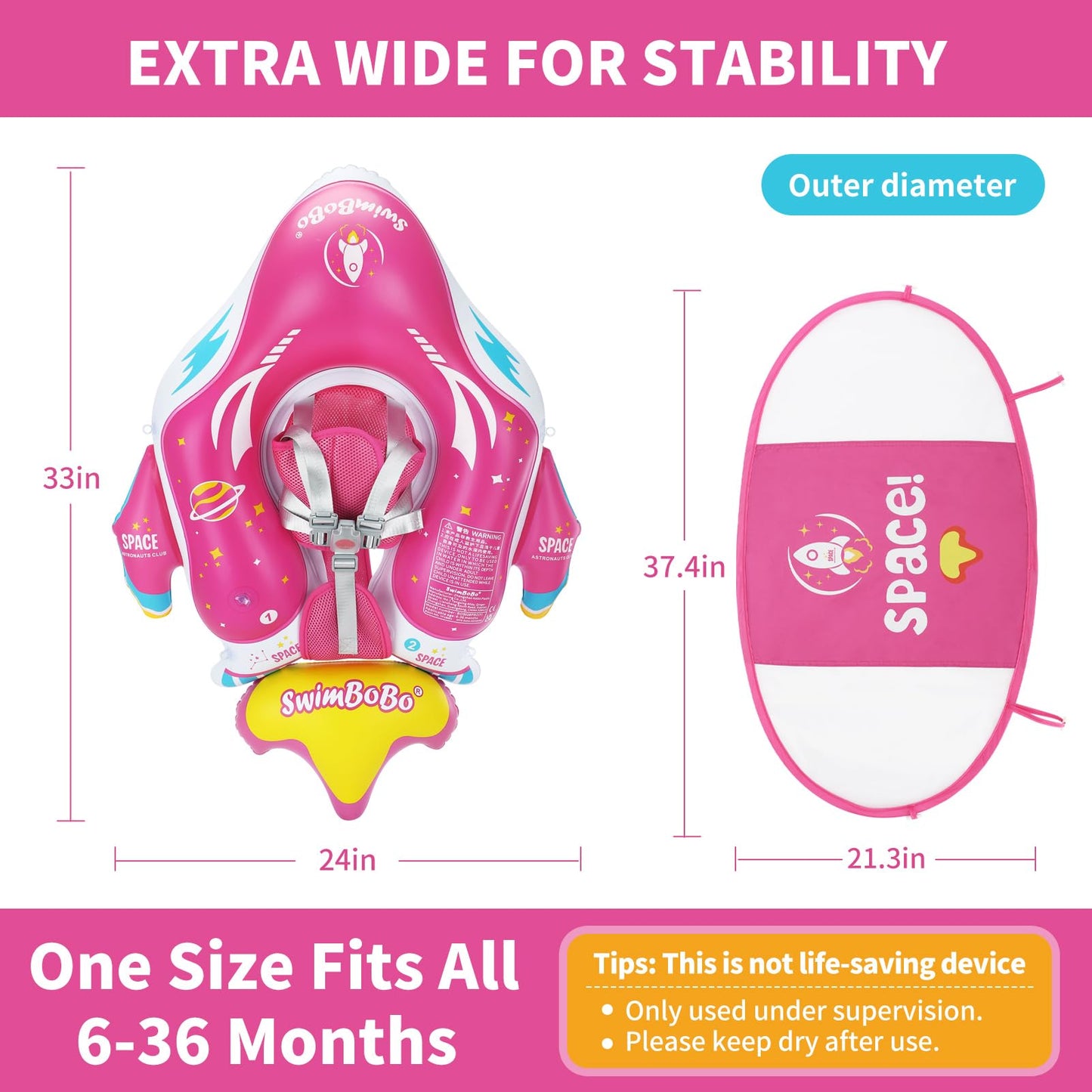 Swimbobo Baby Pool Float Inflatable Spaceship Infant Swim Float with Cloth Safety Seat Pool Toys for Kids 6-36 Months(Red  Large)