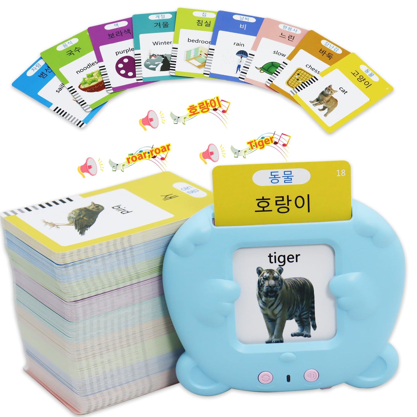 Mayaphilos 510 Words English And Korean Talking Flash Cards For Toddlers Bilingual, Educational Toy For Toddlers, Korean Languag