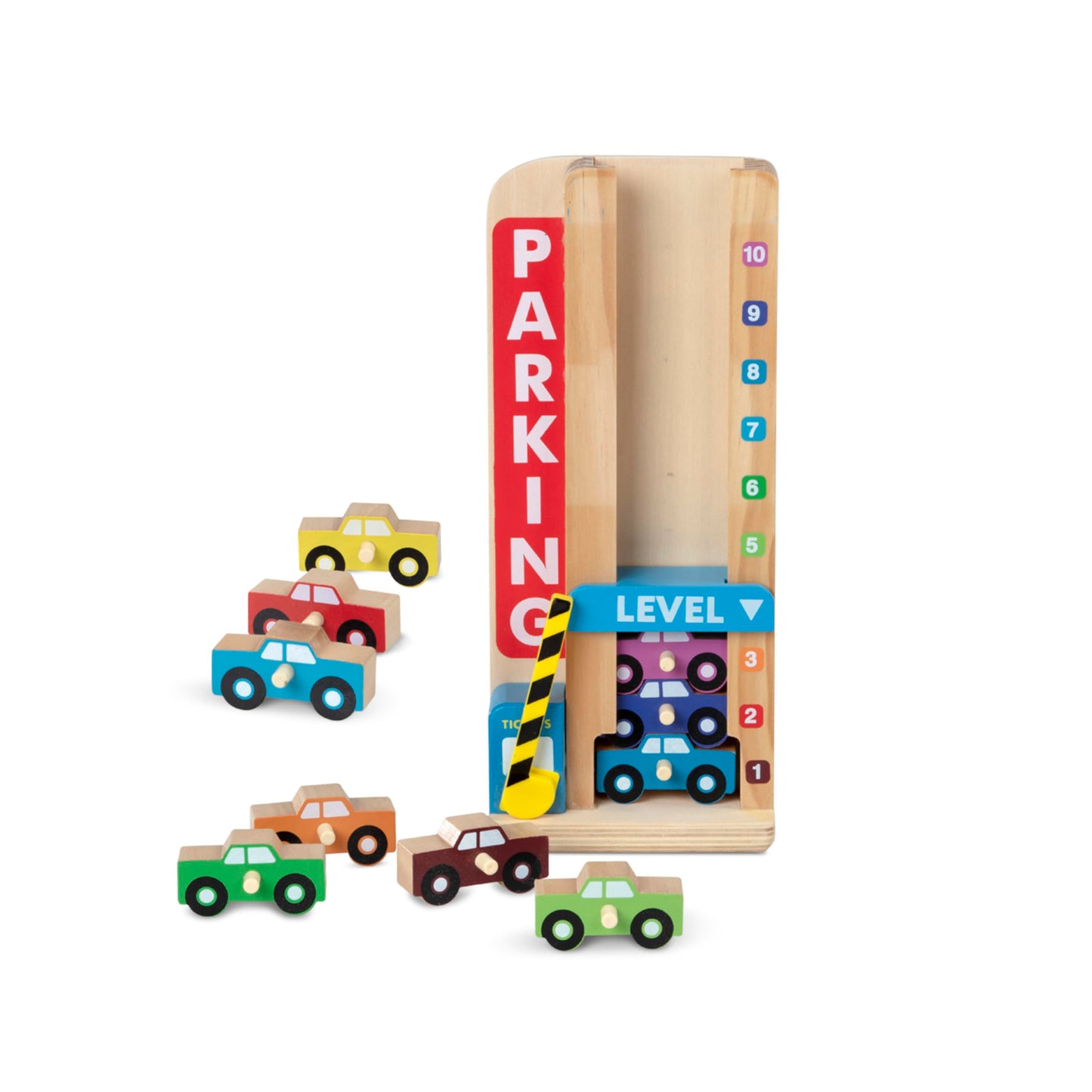Melissa & Doug Stack & Count Wooden Parking Garage, 10 Cars, Multi-color, 12.25 x 5.25 x 3.0, Model 5182