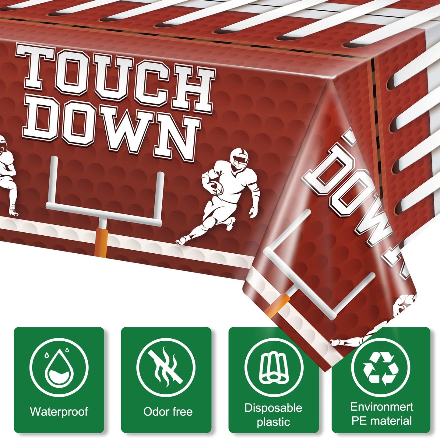 Frienda 3 Pcs Football Party Tablecloths Plastic Brown Football Field Tablecloths Rectangle Football Bowls Table Cover Football