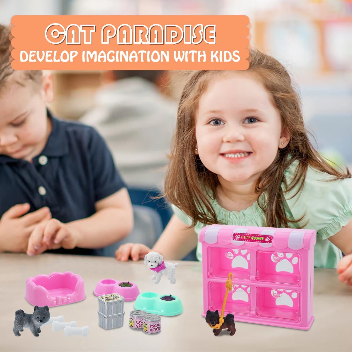 Iselyn Pet Pretend Play Toys, 35Pcs Dog Figures Playset Toys For Kids Realistic Detailed Dog Care Center With Accessories Toy Sets Educational Gifts For Kids Toddlers Girls Boys