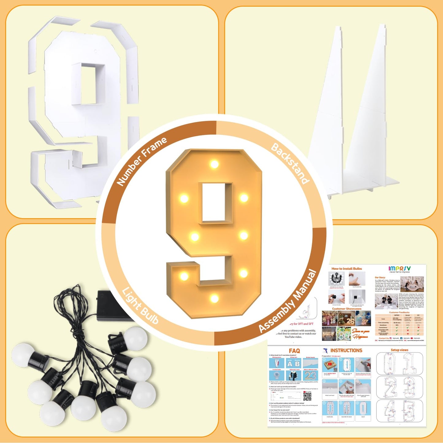 Imprsv 3Ft Light Up Numbers, Marquee Numbers For Birthday Decorations Anniversary Party Decor, Mosaic Numbers For Balloons Numbe