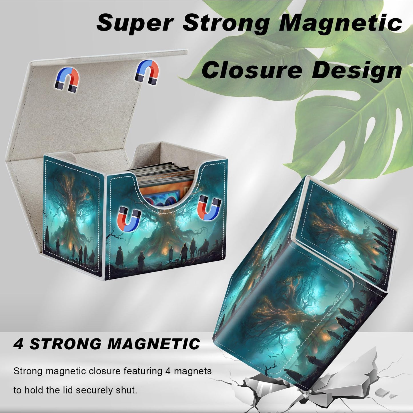 DEGDFSGR for TCG MTG Card Game Storage Box Organizer Trading Card Case Commander Deck Box Magnetic Closure Creative Pattern Up to 200 Cards  Several People Tree