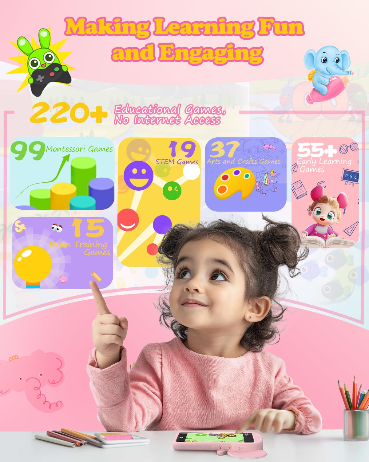 MOMILLA Kids Toys Smart Phone, 3.97'' Touchscreen Toddlers Kids Smart Phone, Christmas Birthday Gifts for Girls Age 3 4 5 6 7 8