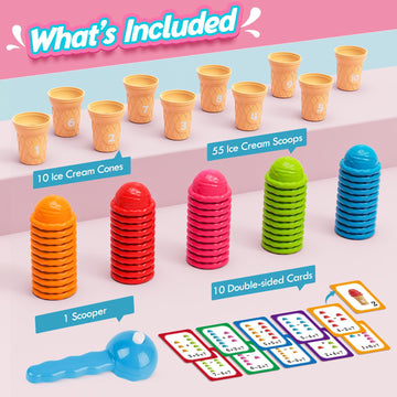 Aizweb Ice Cream Counting And Color Sorting Stacking Toys For Toddlers, Montessori Preschool Kindergarten Learning Activities,Number Math Manipulatives Math Games Educational Fine Motor Skills Toys