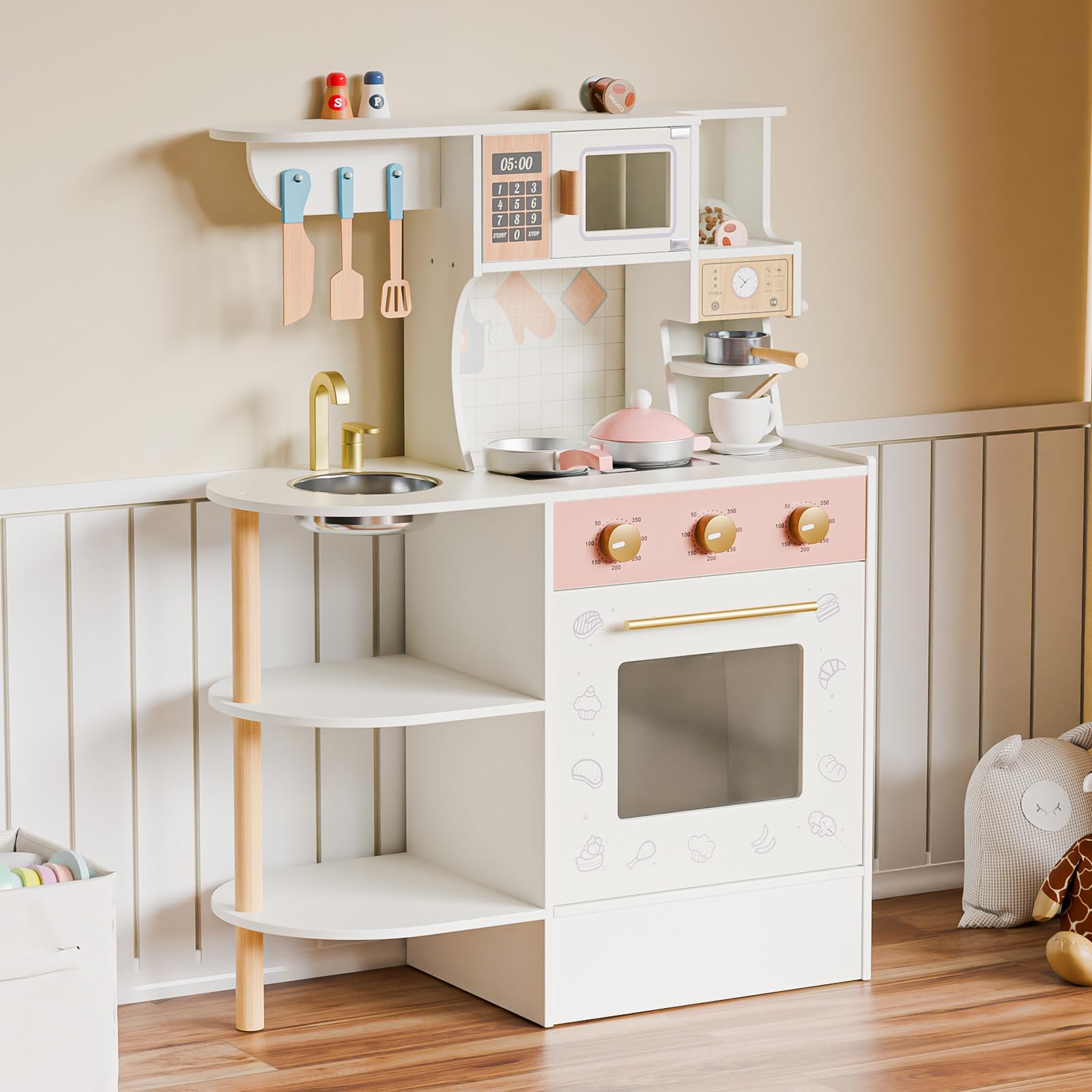 Joymor Kids Play Kitchen Sets, Toddler Kitchen W/Kitchen Sink & Ample Play Kitchen Accessories, Ideal For Creative Pretend Play 