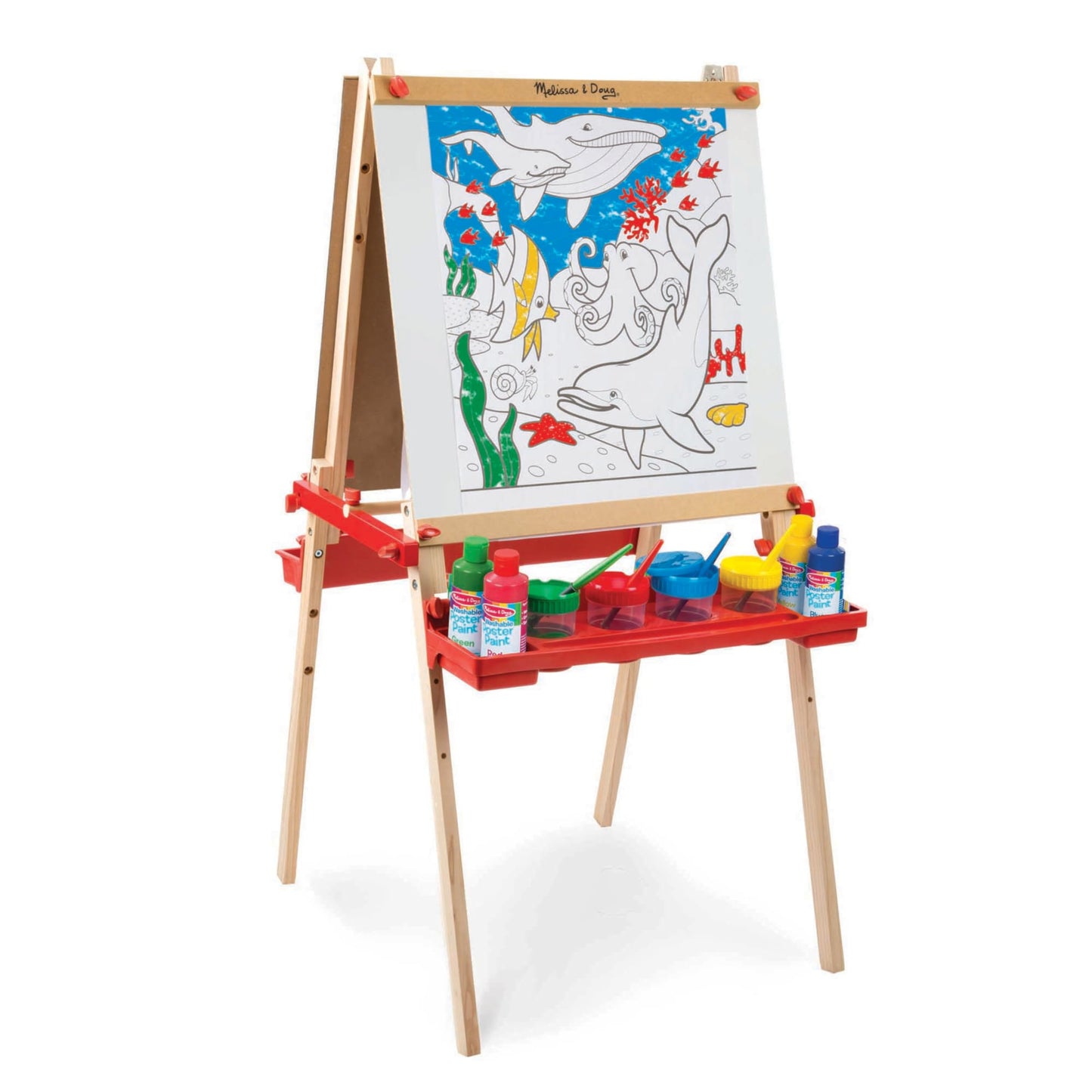 Melissa & Doug Easel Accessory Set - Paint, Cups, Brushes, Chalk, Paper, Dry-Erase Marker - FSC Certified
