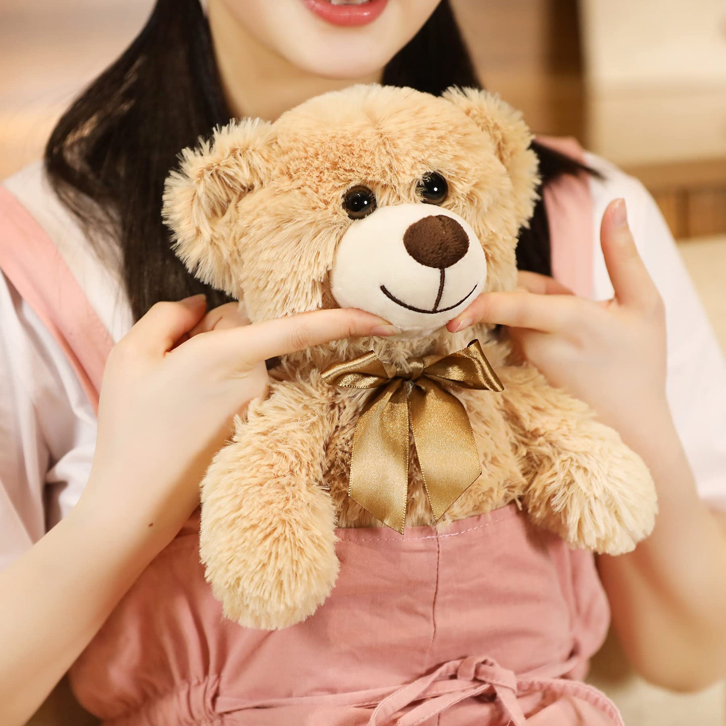 Shafish Plush Teddy Bear Cute Stuffed Animal Bear With Bow Plush Toys 13.8 Inches (Khaki)