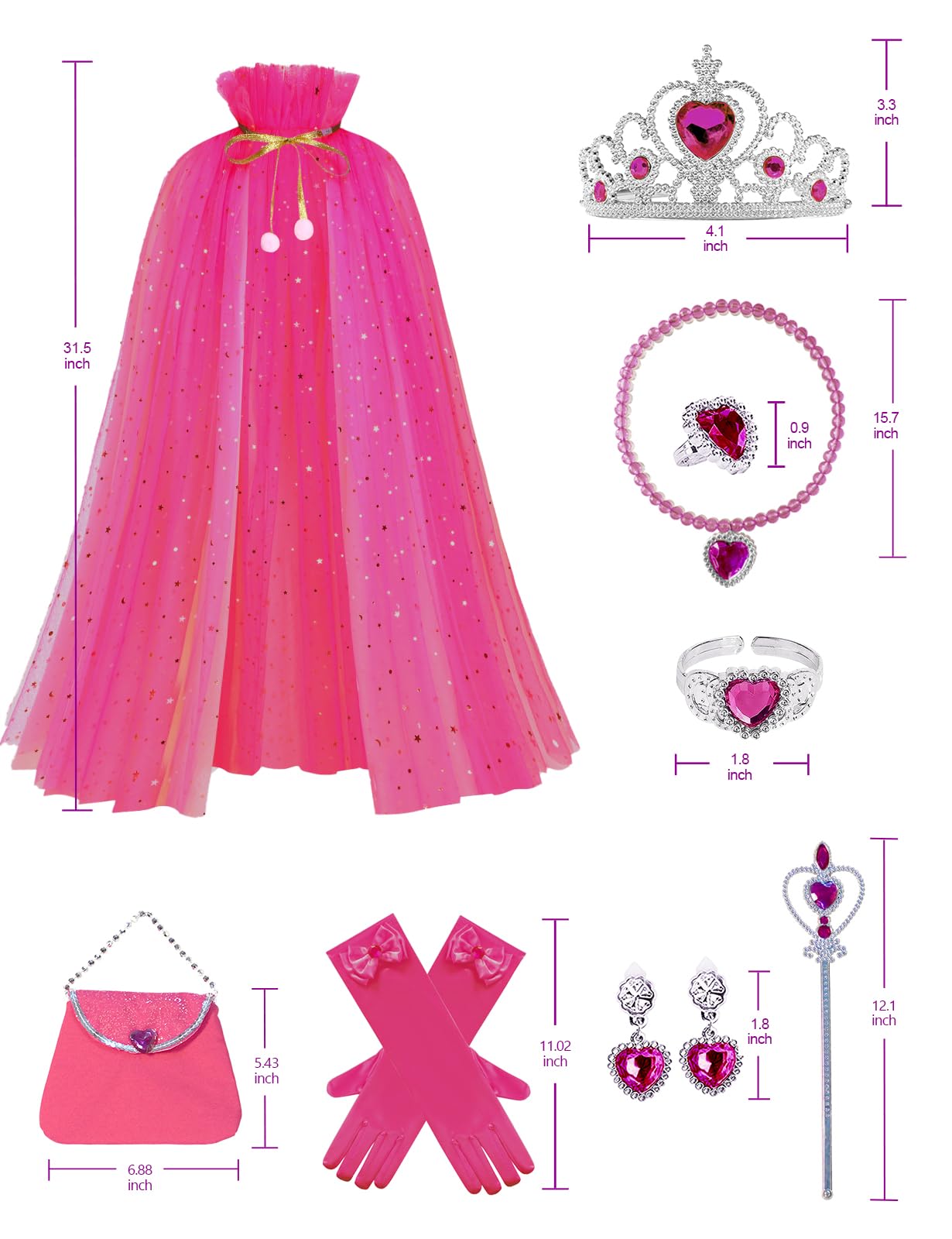Sabbenia Princess Dress Up Clothes For Little Girl, 11Pcs Princess Cape With Crown, Cosplay Christmas Halloween Birthday Gift(Ro