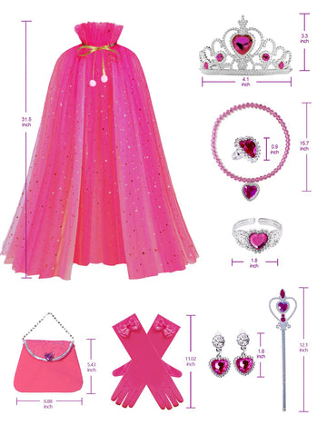 Sabbenia Princess Dress Up Clothes For Little Girl, 11Pcs Princess Cape With Crown, Cosplay Christmas Halloween Birthday Gift(Ro