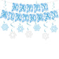 Zwiebeco Birthday Party Decoration Supplies Blue White Snowflakes Happy Birthday Sign Banner Hanging Paper Snowflake Swirls For