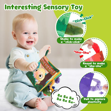 Gkdoms Soft Baby Books Animal Tails Baby Toy Touch And Feel Crinkle Cloth Book Infant Toy With Non-Toxic Fabrics, For Newborn Bo