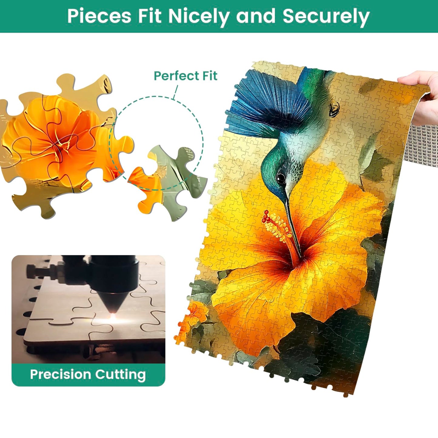 Jigsaw Puzzles 1000 Pieces for mature-themeds Jigsaw Puzzle 1000 Piece Wooden mature-themeds Children Puzzles - Hummingbird Picking Flowers Decorations DIY Leisure Game Toy Suitable Family Friends