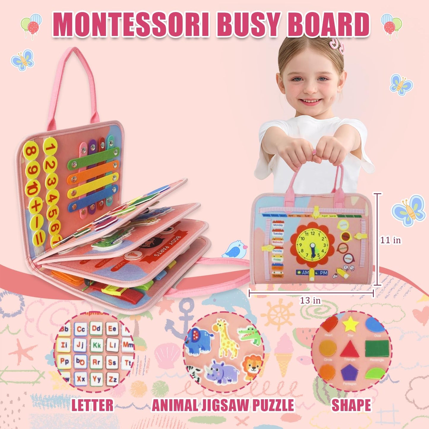 Soupost Toddler Busy Board-Montessori Toys for Boy Girl Birthday Gift, Sensory Learning Toys for Toddlers Busy Book 3-5, Airplan