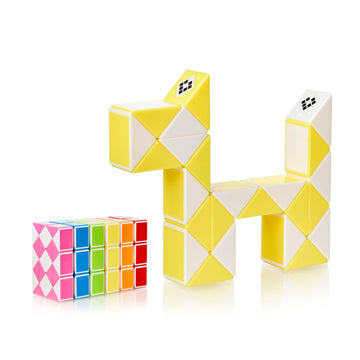 Cubidi® Magic Snake Cube | Fidget Snake Toy For Kids | Travel Toys For Kids Ages 4-8 | Great Gift For Boys And Girls Birthday, Christmas, Stocking Stuffers - 24 Blocks | 0.9 Inch X 0.7 Inch | Yellow