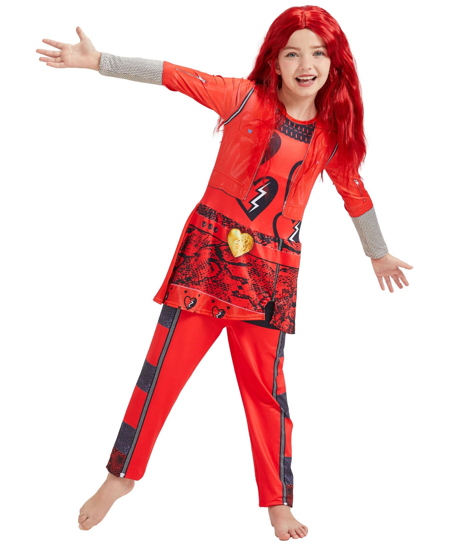Girl Red Costume With Wig Rise Red Princess Kids Hallowen Party Dress Up Jumpsuit (Red, X-Large(9-10 Years))