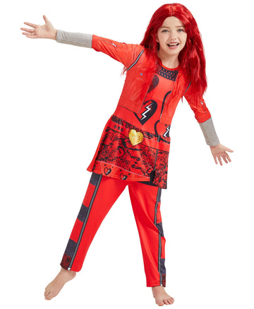 Girl Red Costume With Wig Rise Red Princess Kids Hallowen Party Dress Up Jumpsuit (Red, Xx-Large(11-12 Years))