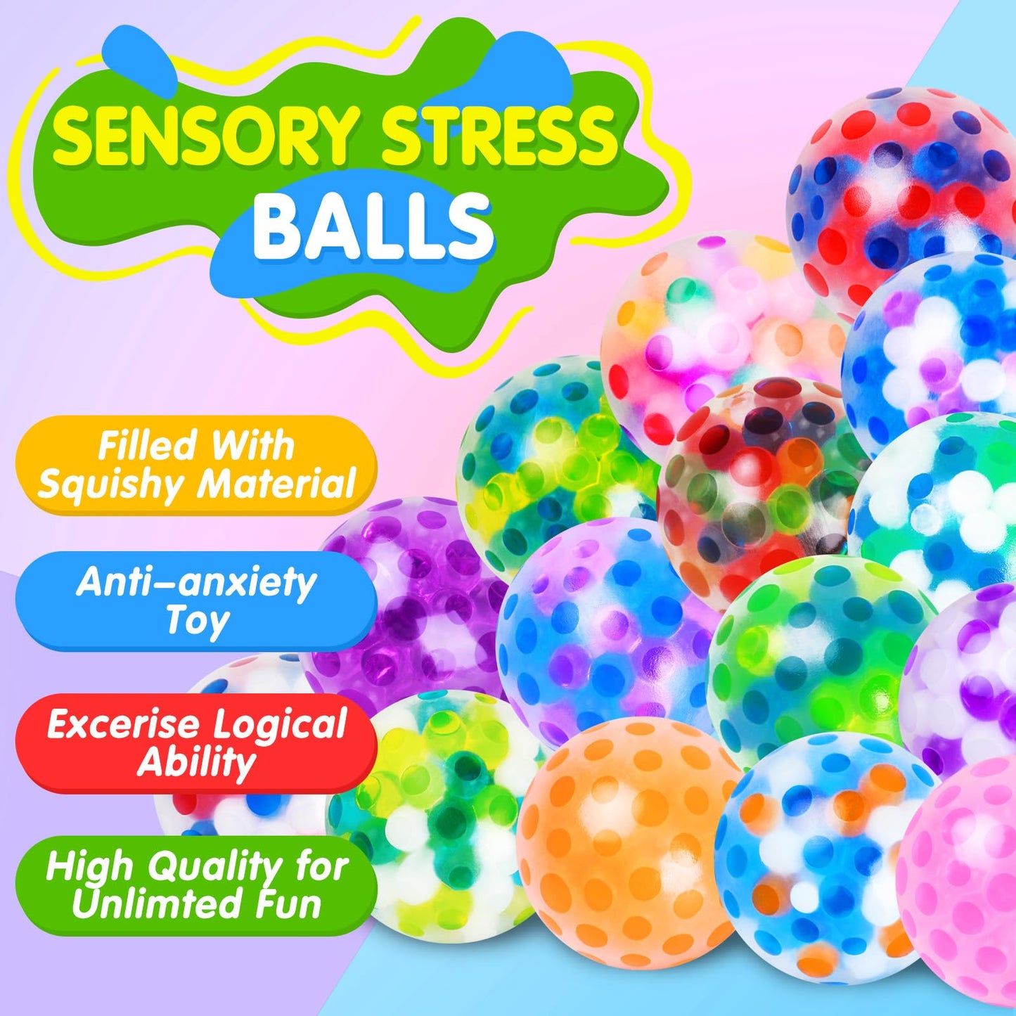 70Pcs Stress Balls-Squishy Stress Balls Bulk-Treasure Box Toys-Fidgets Prizes Bulk-Sensory Balls-Stress Balls For Adults -Classr