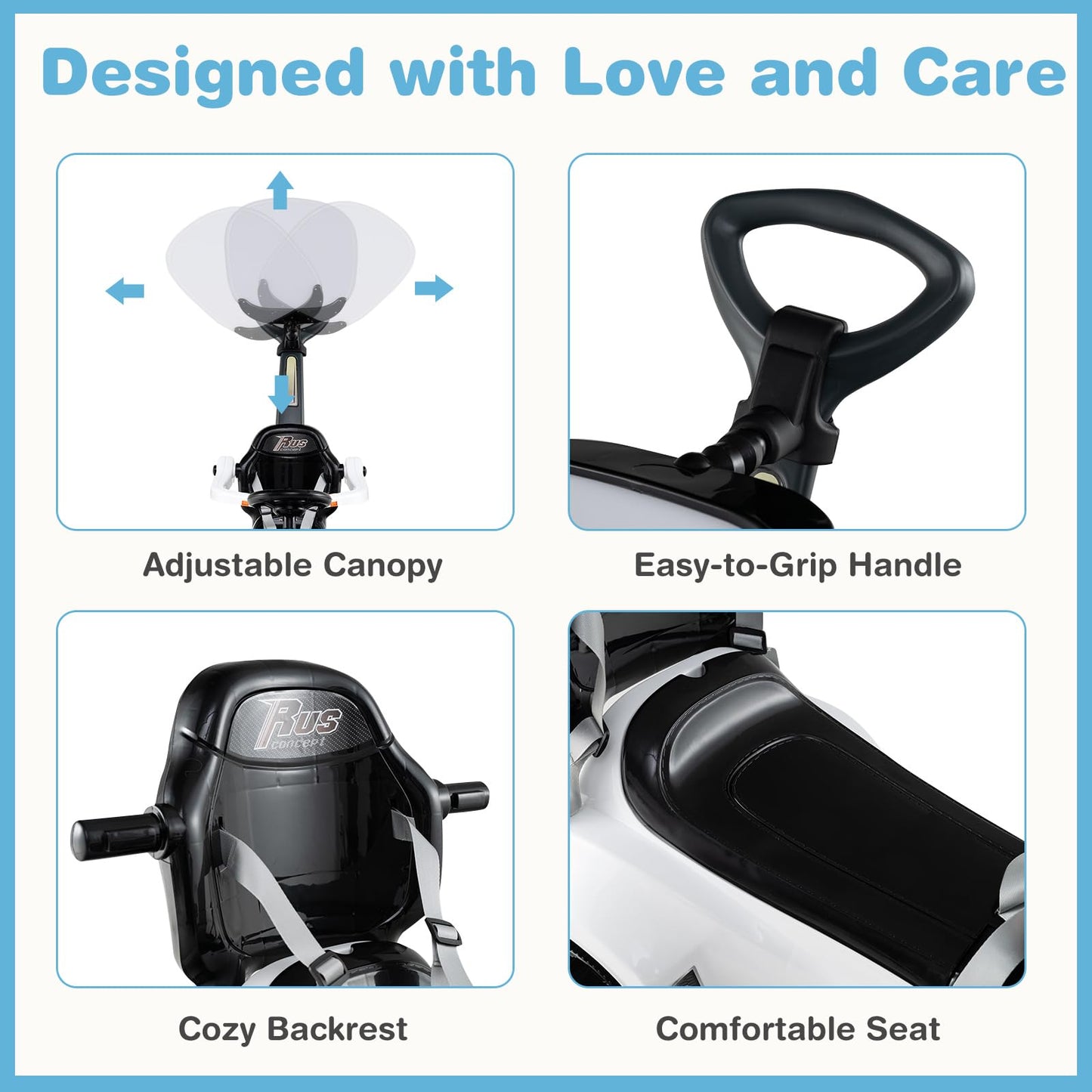 Costzon Push Car For Toddlers, 3 In 1 Stroller Sliding Walking Car With Handle, Canopy, Seat Belt, Horn, Music & Lights, Under-S