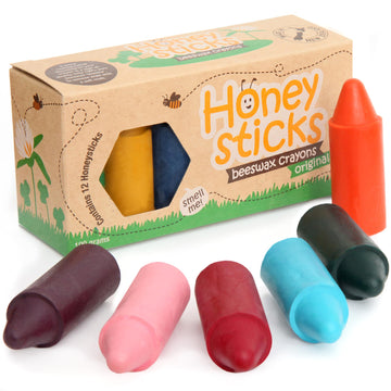 Honeysticks 100% Pure Beeswax Crayons (12 Pack) - Non-Toxic Crayons, Safe For Babies And Toddlers, For 1 Year Plus, Handmade In New Zealand With Natural Beeswax And Food-Grade Colors, Eco-Friendly.