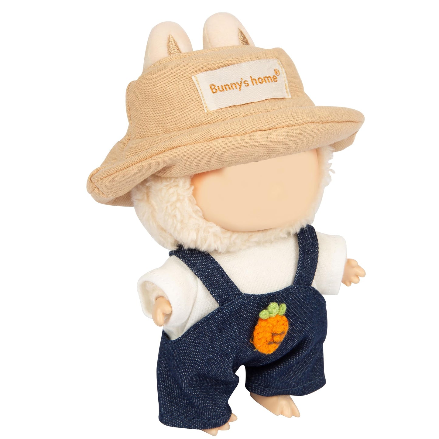 3-Piece Doll Clothes for 17cm Doll - Stylish Fisherman Hat Set  Kawaii Doll Outfits with Accessories for Collectors or Display - Navy Carrot (No Doll)
