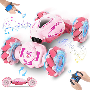 Fosgoit Pink Rc Car Toys For Girls Aged 6-12, Gesture Sensing Rc Stunt Car With Lights Music For Girls Birthday Xmas Gifts, 2.4G