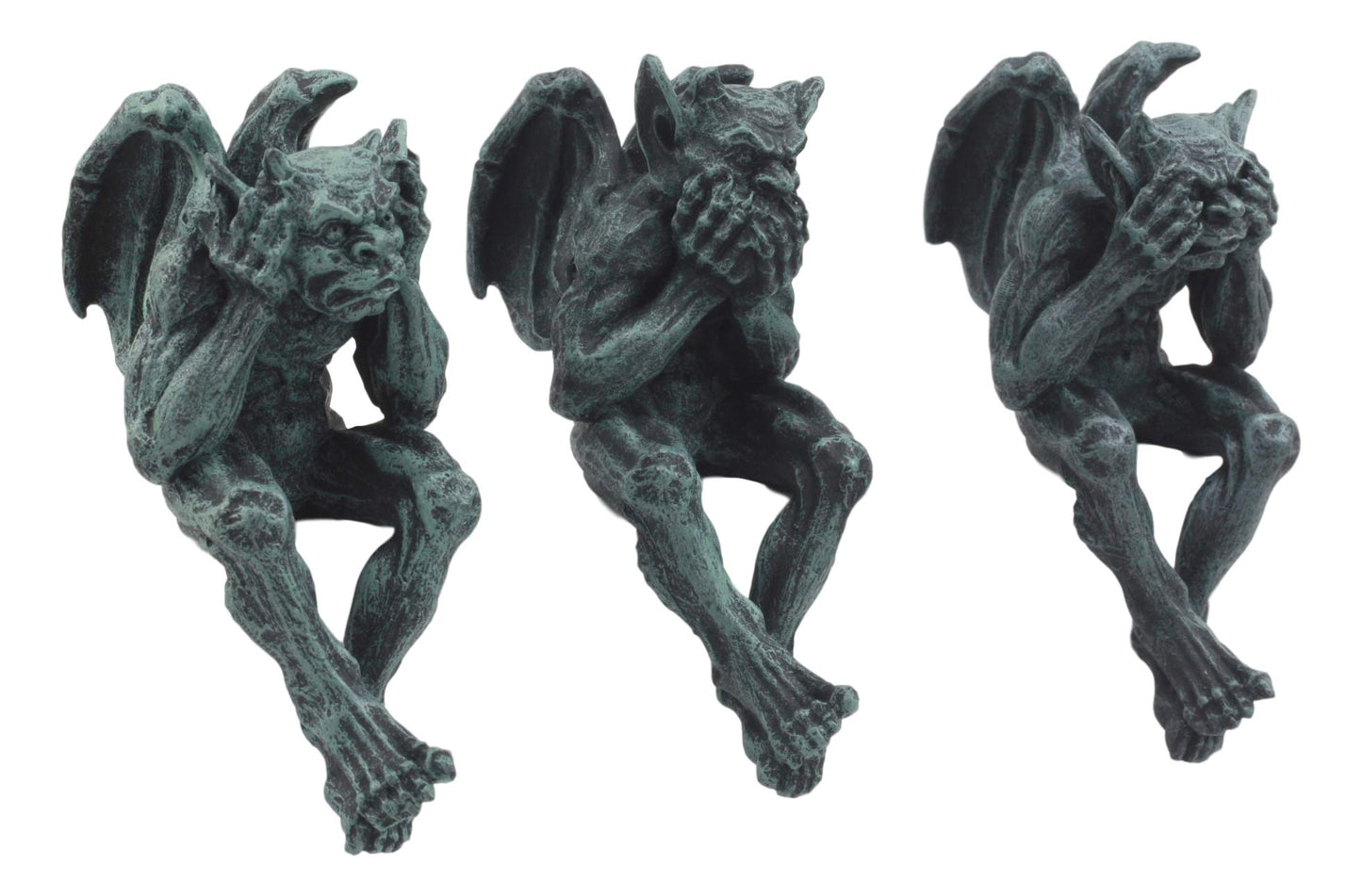 Ebros Gift Notre Dame Chimera Winged Hear No Evil See No Evil Speak No Evil Gargoyle Shelf Sitters Figurines 5' Tall Gargoyle Sculptures Set Of 3