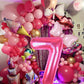 Kwuz 40 Inch Pink Number 7 Balloon with Mini Bow Balloon for Girls 7th Birthday Decorations, Pink Girl Mouse Princess Western Co