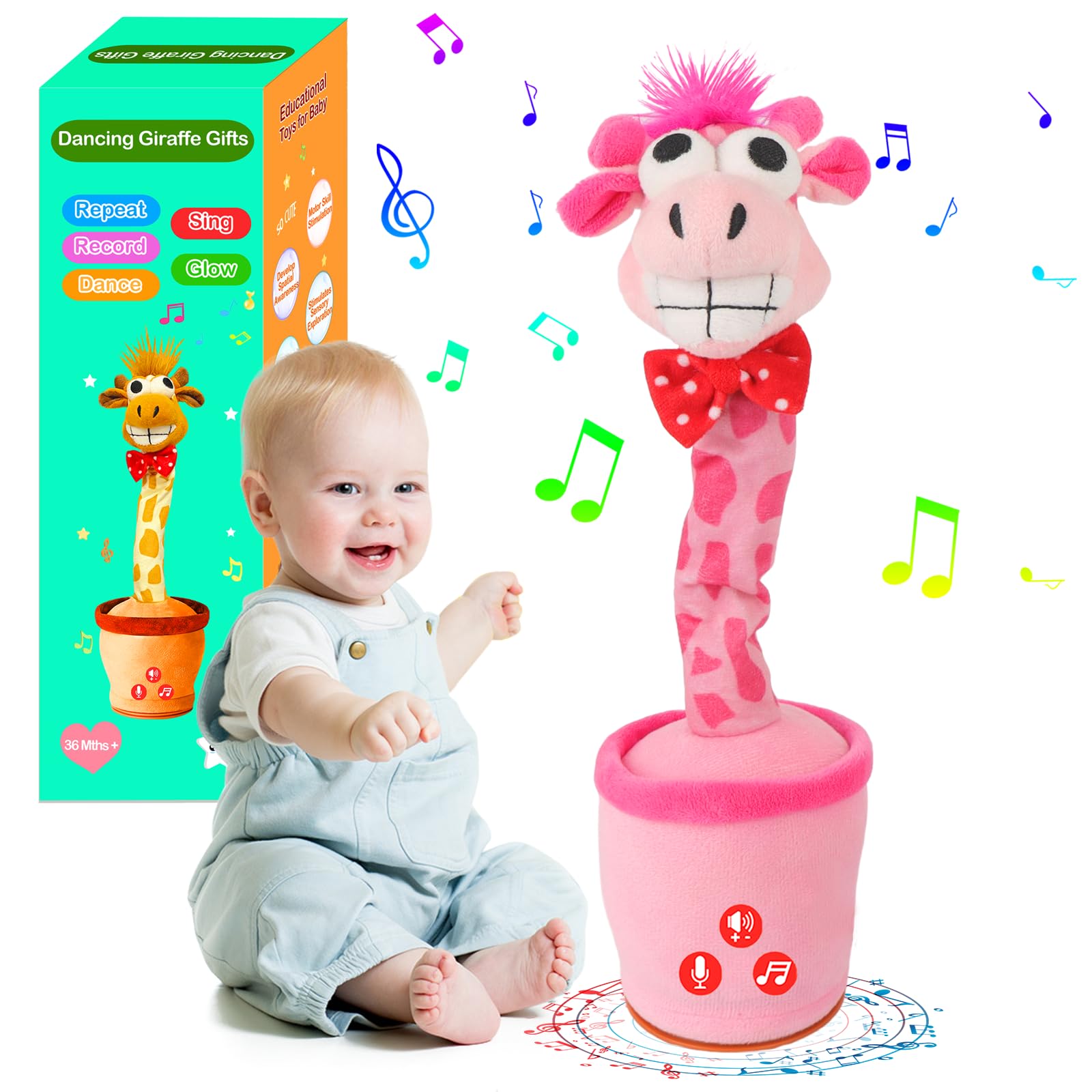 Sanjoin Dancing Talking Cactus Toy For Baby Toddler, Boys Girls Gifts Singing Mimicking Cactus Toy Recording Repeating What You Say Cactus Baby Toy With 120 English Songs (Talking Giraffe Classic)