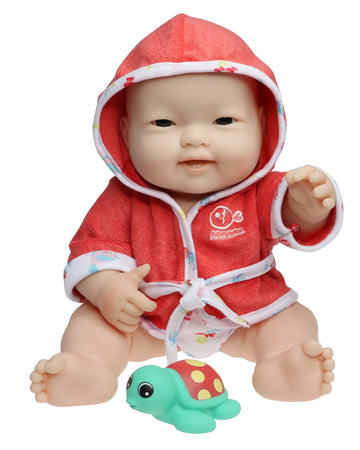 JC Toys Bath Time Gift Set - 14" Vinyl Washable Dolls in Coral Asian, Includes Hooded Bathrobe, Diaper, Pacifier & Bath Friend