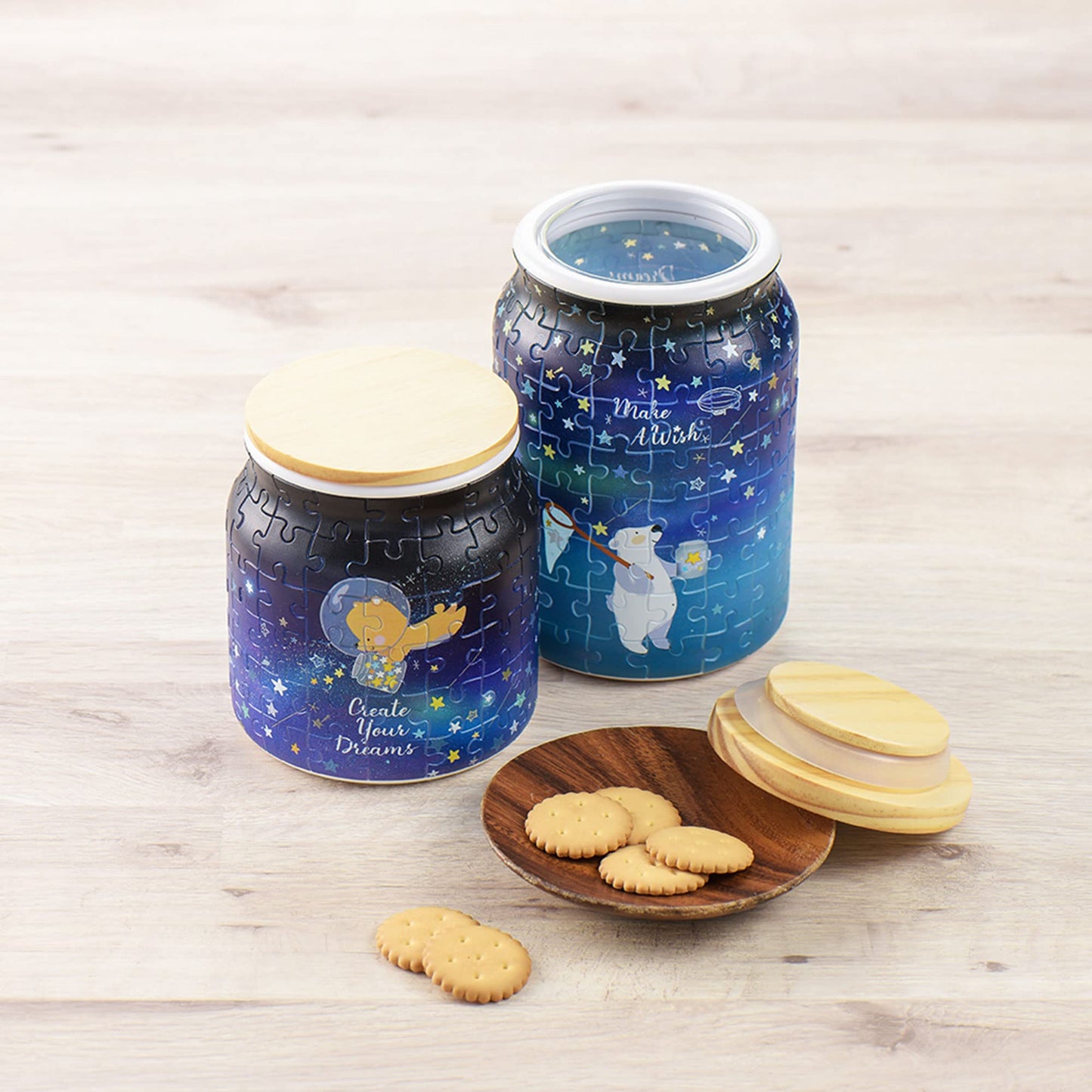 Pintoo 3D Puzzle Jar 128 Plastic Pieces For Adults - Dreams Come True - Airtight Lid Container And Inner Glass Jar For Kitchen D