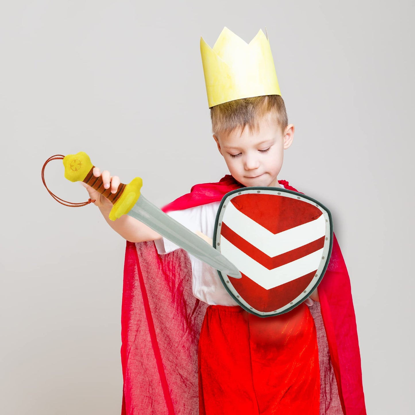 FancyOh! Little Knights decorative replica blade and Shield Playset - Safe Plush Soft Pretend Play  - Gifts for Toddlers Kids - Red
