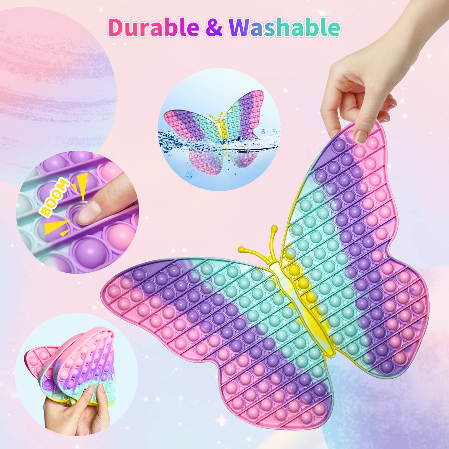 Jumbo Butterfly Pop For Teens Kids Girls, It Is 15.75 Inch 162 Bubbles Extra Large Pop Fidget Toys, Giant Butterfly Toy, Huge Big Jumbo Pop Fidget Toy Stress Reliever, Women Girl Gift Christmas