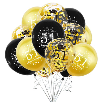 Shuntai 51 Birthday Decorations For Men Women Gold And Black 51St Birthday Balloons Latex Confetti Balloon 51 Year Old Anniversa