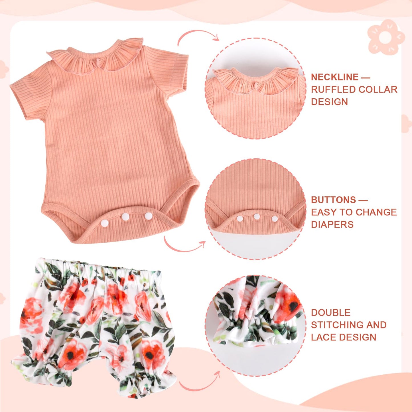 Aori Reborn Baby Dolls Clothes 20 inch Outfit Shirt and Floral Pants Set for 17-20 Inch Lifelike Reborn Girl Doll