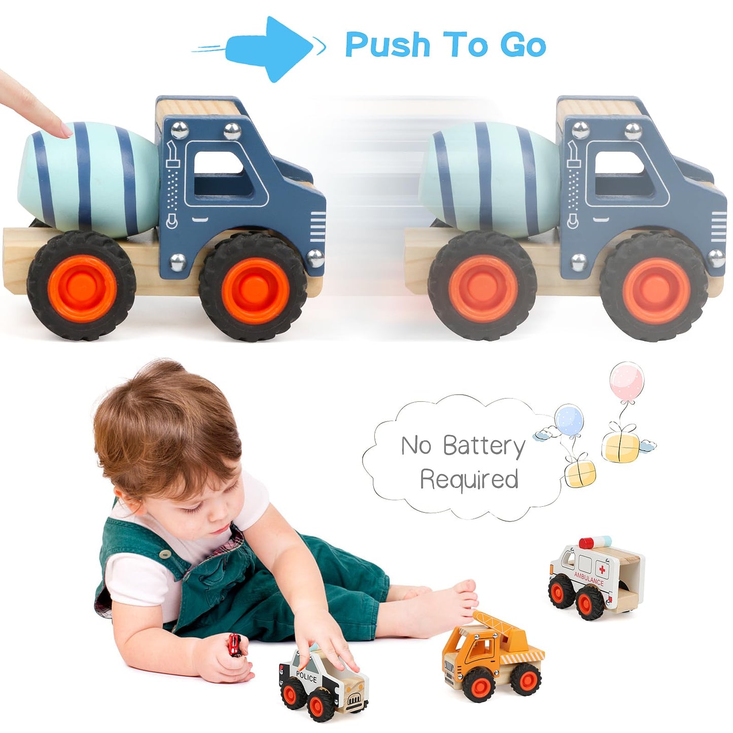 Dipalent 6Pcs Wooden Cars For Toddlers 1-3,Car Toys,Push And Go Vehicle,Kid Vehicle Toys,Hand Push Car Toys For 1+ Year Old,Montessori Toys